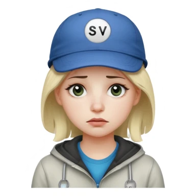 Female tech developer going back to work after christmas holidays, looking tired and wearing a cap that says "SVT" sticker