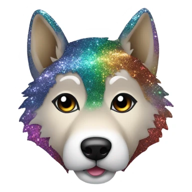 Wolf dog with black and rainbow glitter fur sticker