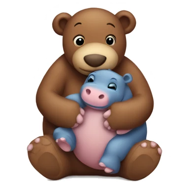 brown teddy bear hugging a baby hippo sticker