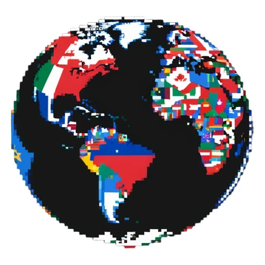 World globe with country flags sticking out from different continents sticker