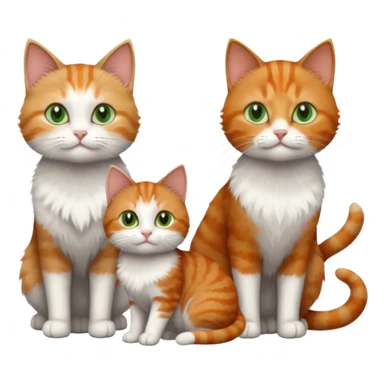 full body of 3 tiny short hair cats including a dark grey and white cat with green eyes, a ginger and white with orange eyes and a brown tabby and white with hazel eyes sticker