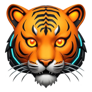 cyberpunk tiger face with neon elements and cybernetic implants for Twitch emote sticker