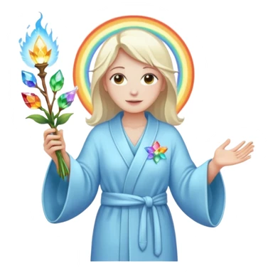 a being of light with a robe on made of light and who is lanky holding a bouquet of crystal flowers on rainbow fire sticker