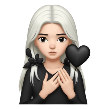 A Kendall Jenner with long white hair is sad and holds a black heart in her hands sticker