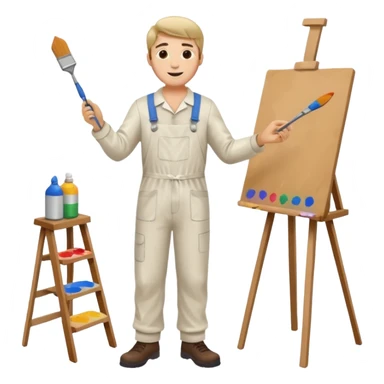 happy man painting a picture full body sticker