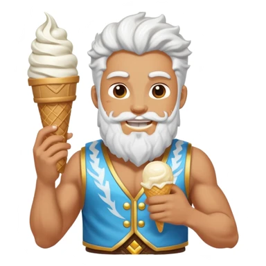 smiling Zeus eating white ice cream holding thunderbolt wearing vest sticker