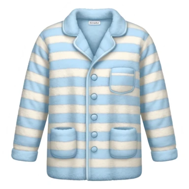 emoji of an isolated fluffy fleece pajama top with soft pastel vertical stripes, plush fuzzy texture, light grey and pastel blue tones, button-down long sleeves, neatly folded flat-lay, no person, no body, no mannequin, cozy warm winter mood, soft shading sticker