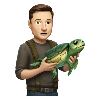turtle holding a fish fish is holding elon musk sticker