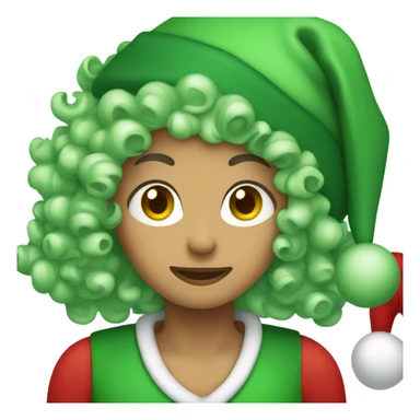 Person short curly green hair in a Santa hat  sticker
