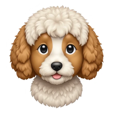 Can you make me an emoji of a very white mini goldendoodle no brown in his fur that looks at more poodle with black eyes? sticker
