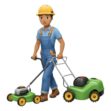 Maintenance worker
with lawnmower, full body, walking sticker