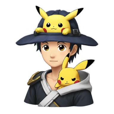 tanjiro avec pikachu sur l'epaule et le bandeau de konoha sticker