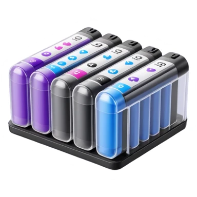 few cylindrical ink cartridges with clear or semi-clear plastic bodies, dark ink (black, blue, or purple) visible, rounded tips, sealed bases, shown clustered or scattered, no pen, packaging, or label, apple emoji style, soft lighting, subtle shadows, transparent background, emoji scale sticker