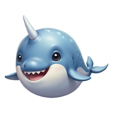 Cinematic Comical Cute Narwhal Portrait Emoji, Head tilted dramatically with an exaggeratedly amused expression, featuring a uniquely curved tusk, a sleek body with wide, comically expressive eyes brimming with playful disbelief, Simplified yet hilariously expressive features, highly detailed, glowing with a slightly sassy oceanic glow, high shine, dramatic yet playful, stylized with an air of cheeky marine mischief, soft glowing outline, capturing the essence of a meme-worthy cute narwhal that looks ready to side-eye its way into viral fame! sticker