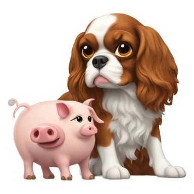 King Charles spaniel with a pig as a pet sticker