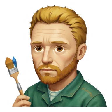 an gogh paints on a canvas. band-aid on the ear sticker