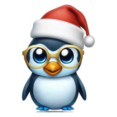 Cute blue penguin with a Santa hat and golden glasses sticker