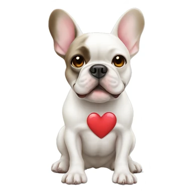 a white French bulldog with a heart in its paws sticker