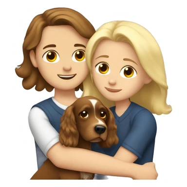 Brown hair Girl hugs an Blonde Boy with cocker spaniel  sticker