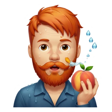 Man with red beard, eating peach, spit, drool, wet, rain drops sticker