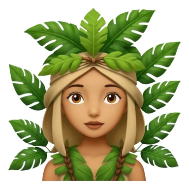 a girl with jungle wearing a large leaf headgear bye  sticker