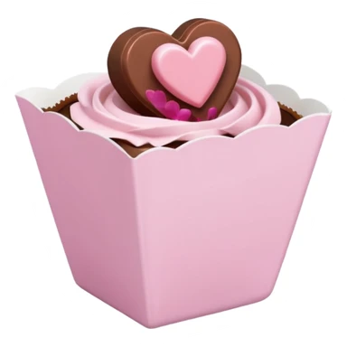 Two sharp-edged square milk chocolate pralines placed diagonally, each in a white fluted paper candy cup, with smooth glossy coating.
Flat thin pastel pink heart icing centered on top with subtle sugar crystal sparkle, clean studio lighting, pure white background, realistic minimal emoji-style. sticker