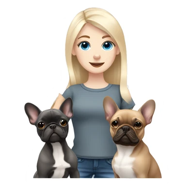 Blonde girl blue eyes holding a dark grey frenchie and a fawn pied frenchie sticker