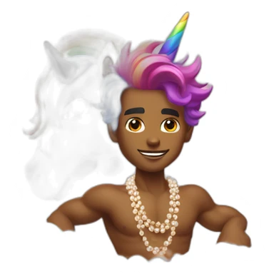 posh-muscle-boy-with-pearl-necklace-and-rainbow-unicorn-hair-in-golden-bathtub sticker