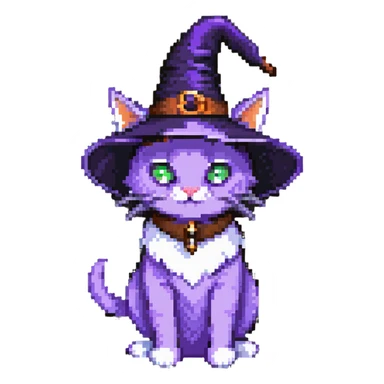 purple witch cat with a hat sticker