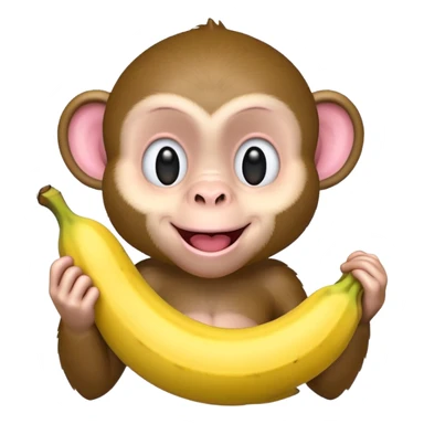 A light pink emoji monkey holding a banana sticker