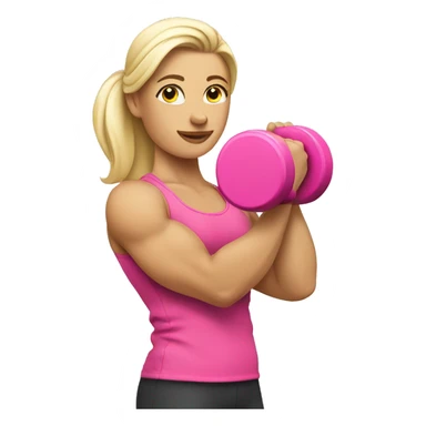 Female White bicep side view holding a pink dumbbell sticker