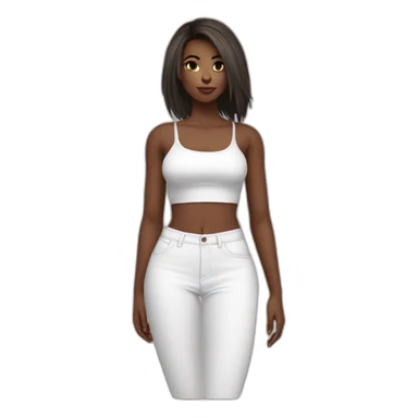 Toned full woman body white mini short crop top big bust straight hair small sexy face sticker