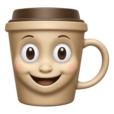 Ink wash style, coffee cup creature, big heart eyes, dopey smile sticker