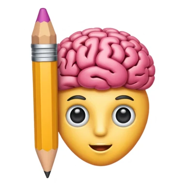 emoji représentant l'action d'écrire avec une touche d'intelligence artificielle, un crayon ou stylo avec un cerveau ou une puce électronique sticker