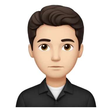 He’s a man with light to medium skin, a defined oval face, full brows, deep-set eyes, and wavy short dark brown tall hair styled with height, sides are trimmed. expression calm and focused relaxed black open-collar. polished, articulate, and coach vibe. personal development sticker