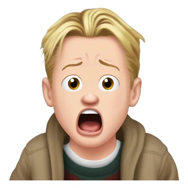 macaulay culkin from Home Alone, putting both hands on his face and screaming of fear. bring the hands down lik he is putting on his cheeks. sticker
