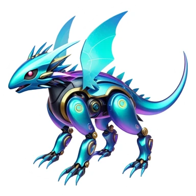  Epic legendary rare glowing mechanical Shiny sparkly transparent bioluminescent luminescent vibrant bright pastel dark exotic iridescent colorful gradients futuristic modern metallic glossy glittery fantasy-cyber-Fakémon-Pokémon-Vernid-creature sticker