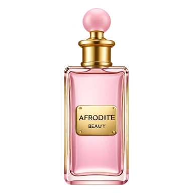 rectangle perfume light pink liquid gold cylinder cap written AFRODITE by YASMIN BEAUTY sticker