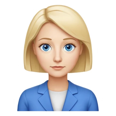 Mrs. Maria, math and artificial intelligence teacher, no glasses, thin nose, blonde eyebrows, blonde bob hair, blue eyes sticker