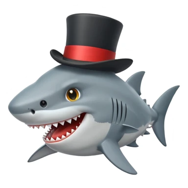 shark with a top hat, open mouth, simple apple emoji style sticker