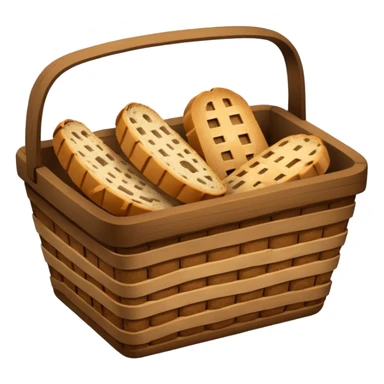 Create an emoji representing empty carbohydrate stores: depict a nearly empty bread basket with only a few crumbs left, overlaid by a fading low-battery symbol to signal depleted carb energy. sticker