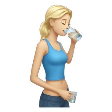 pretty white woman drinking water using pretty blue tanktop sticker