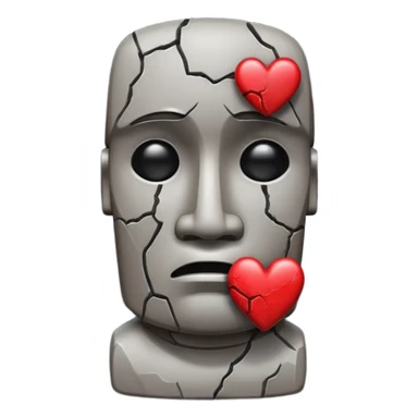 sobbing moai emoji with a broken heart next to it sticker