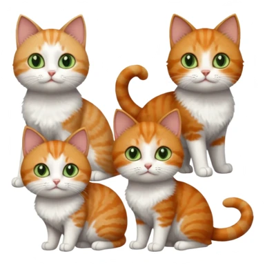 full body of 3 tiny short hair cats including a dark grey and white cat with green eyes, a ginger and white with orange eyes and a brown tabby and white with hazel eyes sticker