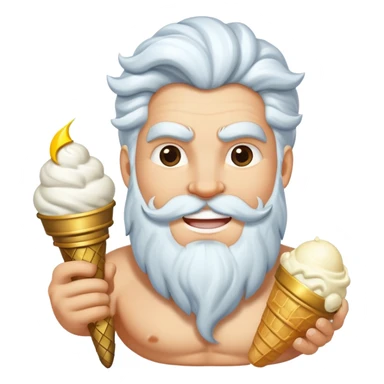 smiling Zeus with white ice cream and lightning bolt sticker