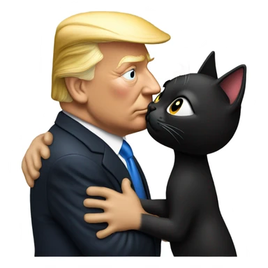 Photo realistic, Donald Trump, kissing and embracing black cat, sticker