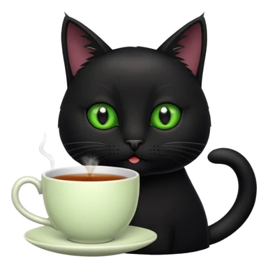 Funny black cat with cup of tea sticker