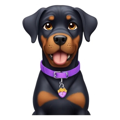 Rottweiler dog wearing a purple collar ￼ sticker