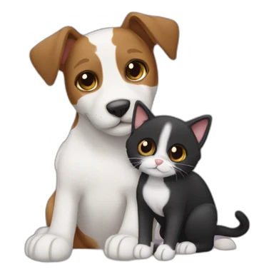 Black tabby cat cat cat feline and brown Jack Russell dog hugging sticker
