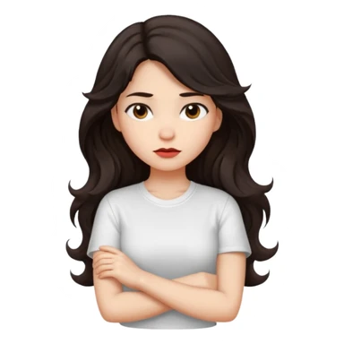 girl dark long wavy hair crossing her arms with slight pout sticker